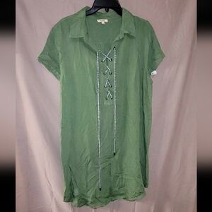Kori Green Lace-Up Tunic Top